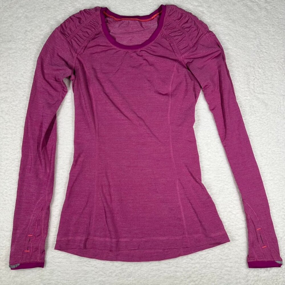 Lululemon Silver Bullet Long Sleeve Tech Tee Reflect Heathered Raspberry Size 2